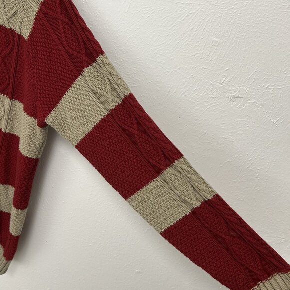 LL Bean Signature Men’s XXL Sweater Striped Cable Knit Red Beige Cotton Linen - Picture 4 of 10